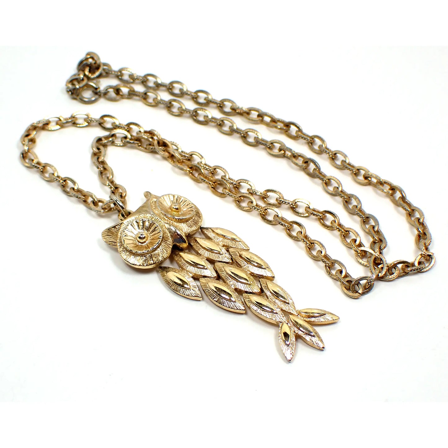 Avon Retro Vintage Articulated Owl Pendant Necklace, Gold Tone