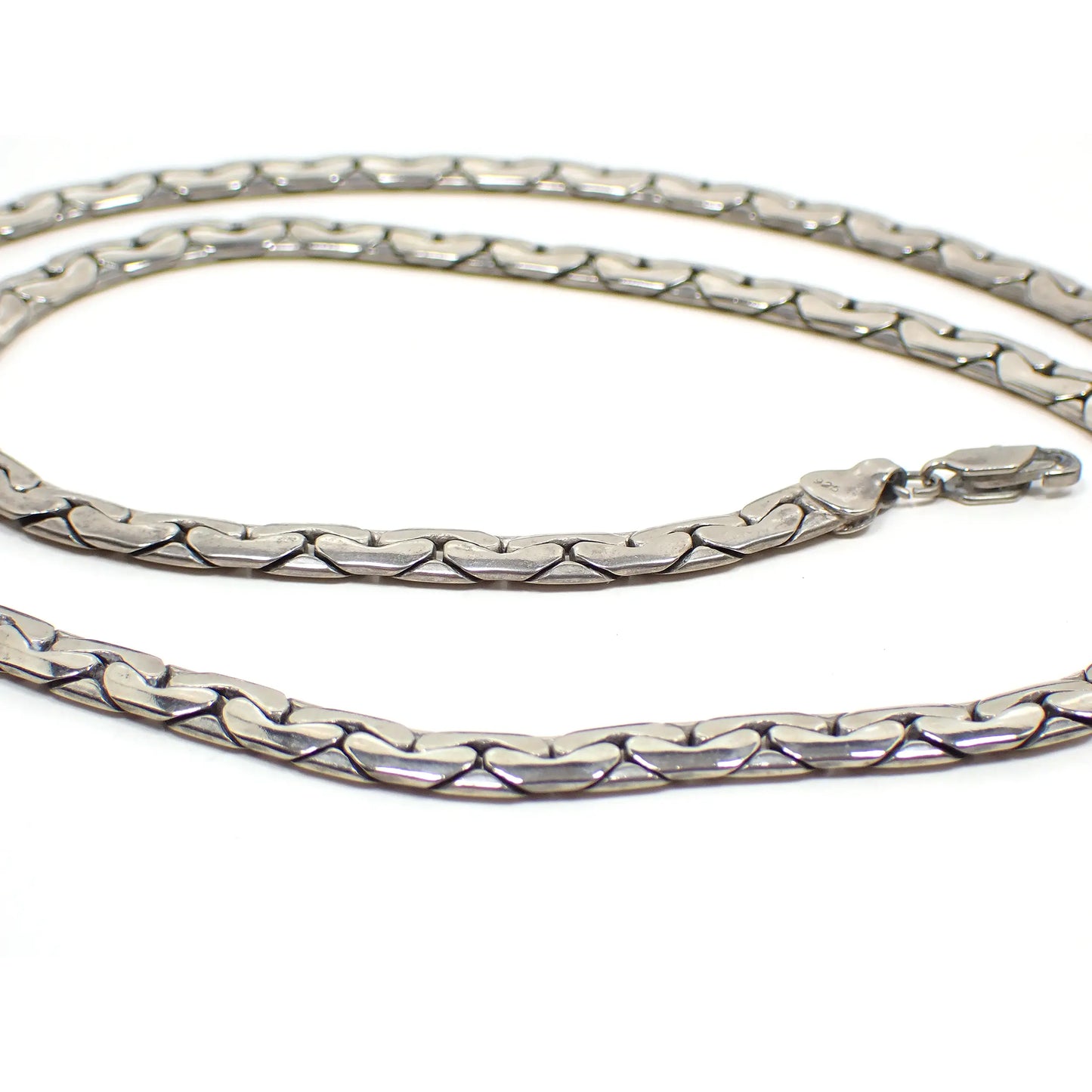 Sterling Silver Retro Vintage Heavy Link Virola Chain Necklace