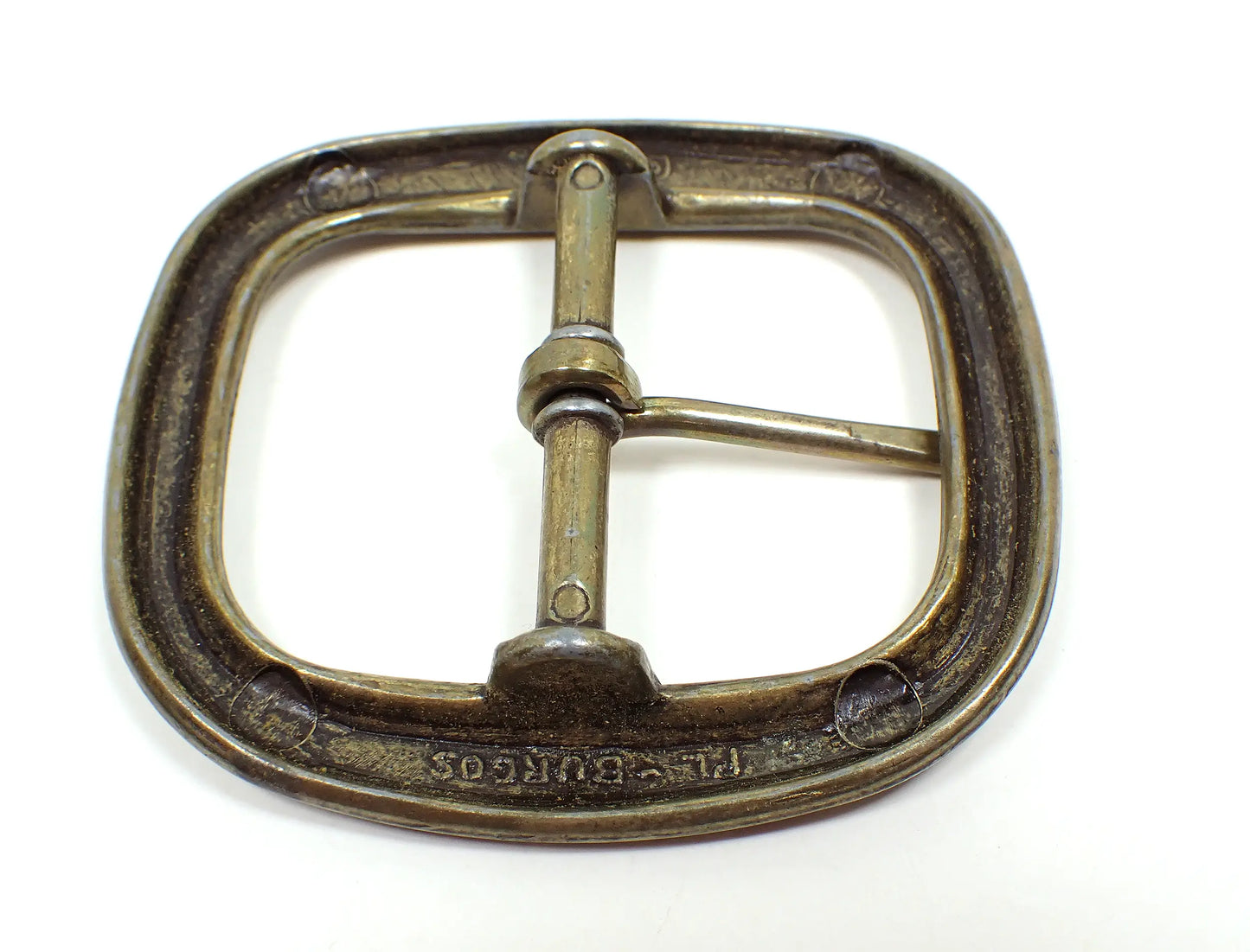 Burgos Retro Vintage Belt Buckle, Open Style with Leaf Design, Antiqued Brass