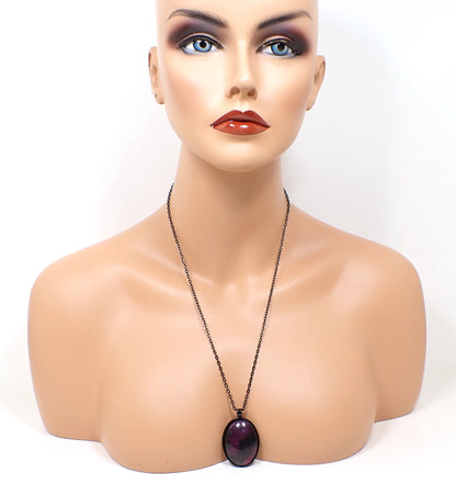 Big Goth Handmade Black Pink Purple Resin Oval Pendant Necklace