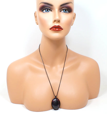 Goth Handmade Resin Large Black Oval Pendant Necklace with a Touch of Color