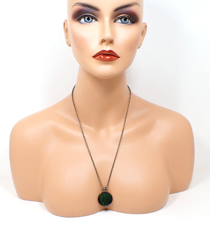 Handmade Black and Neon Green Swirl Resin Pendant Necklace