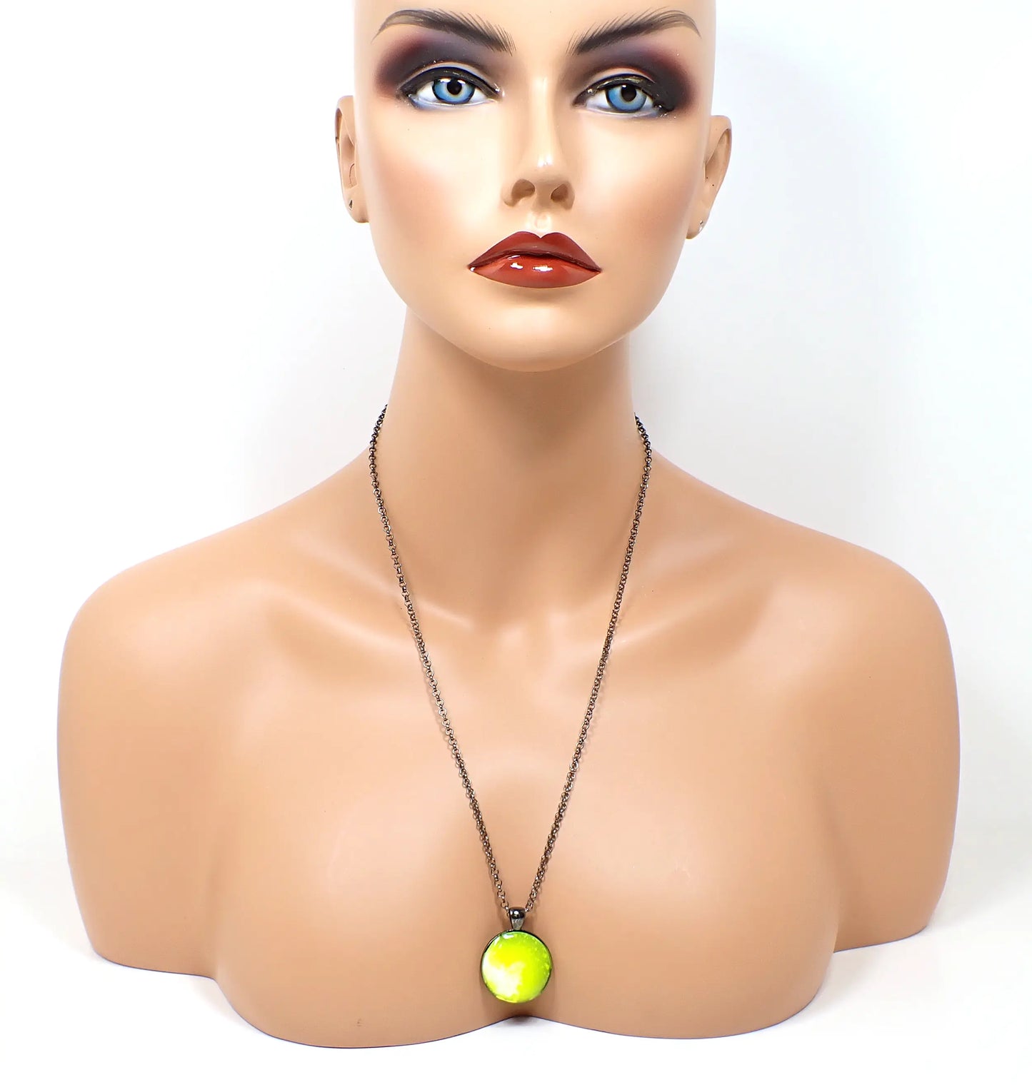 Handmade White and Neon Yellow Resin Pendant Necklace