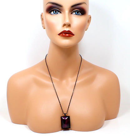 Goth Large Handmade Pink Purple Black Resin Rectangle Pendant Necklace