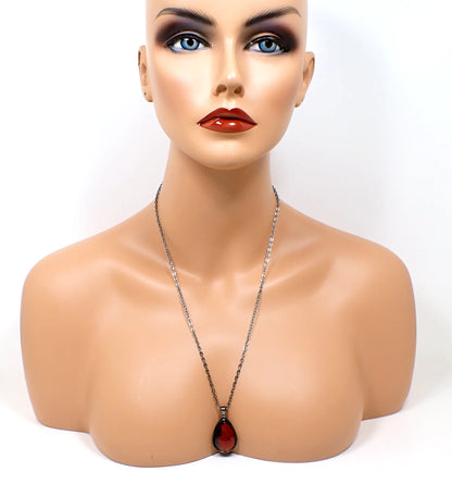 Red and Black Handmade Resin Teardrop Pendant with Gunmetal Setting