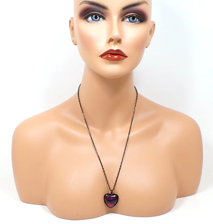 Black Pink Purple Goth Handmade Resin Heart Pendant Necklace
