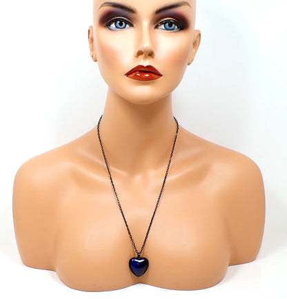 Goth Black and Blue Handmade Resin Heart Pendant Necklace