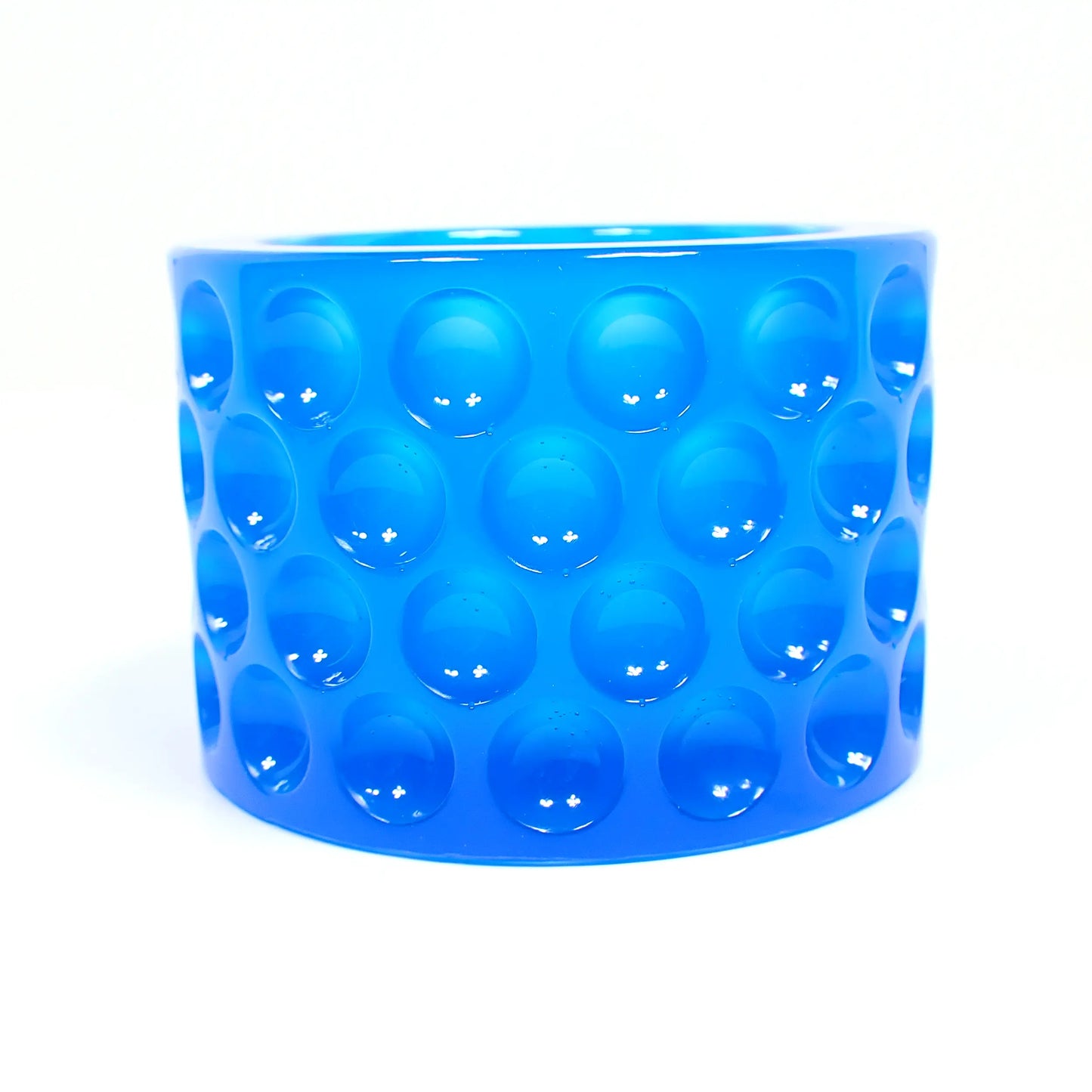 Small Round Cylindrical Handmade Neon Blue Resin Pot with Indented Dot Pattern