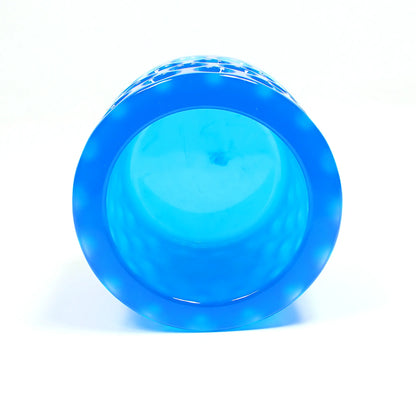 Small Round Cylindrical Handmade Neon Blue Resin Pot with Indented Dot Pattern