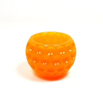 Small Handmade Round Neon Orange Resin Pot with Indented Dot Pattern