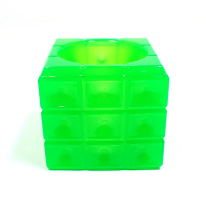 Small Square Cube Handmade Neon Green Resin Pot, Geometric Design