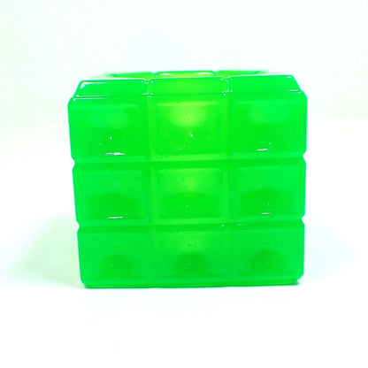 Small Square Cube Handmade Neon Green Resin Pot, Geometric Design