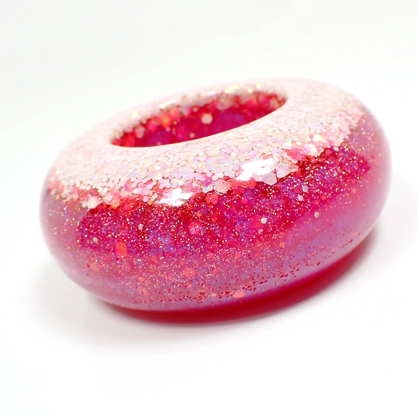 Handmade Round Pink and Iridescent Glitter Resin Tea Light Candle Holder