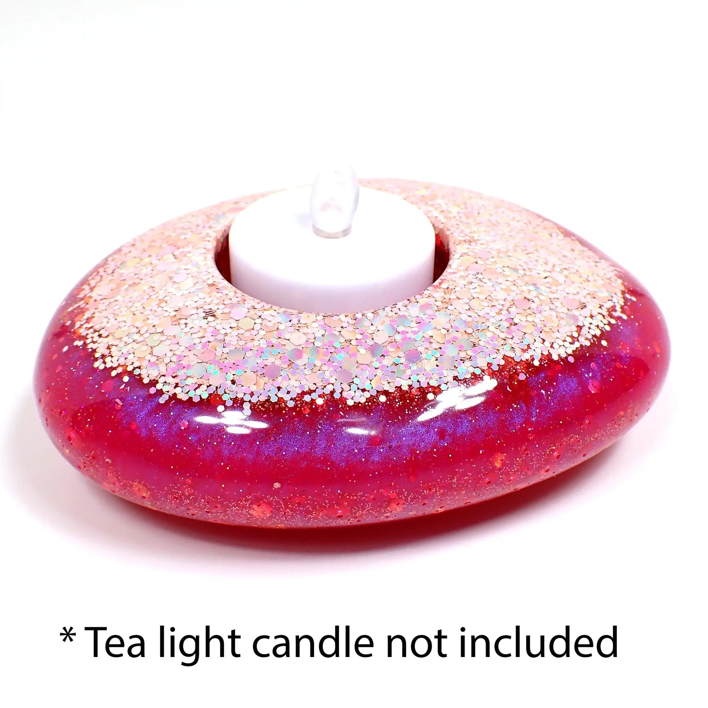 Handmade Asymmetrical Pink and Iridescent Glitter Resin Tea Light Candle Holder