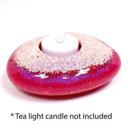 Handmade Pink Resin and Iridescent Glitter Tea Light Candle Holder, Asymmetrical Stone Shape Tealight Candles Holder