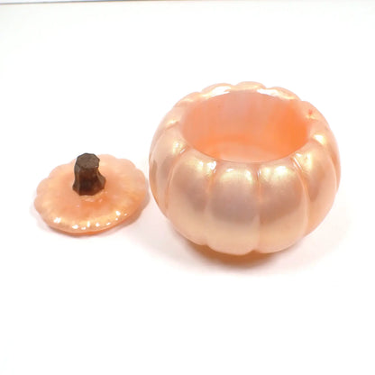 Pearly Pastel Peach Pink Handmade Resin Pumpkin Trinket Box, Halloween Fall Decor