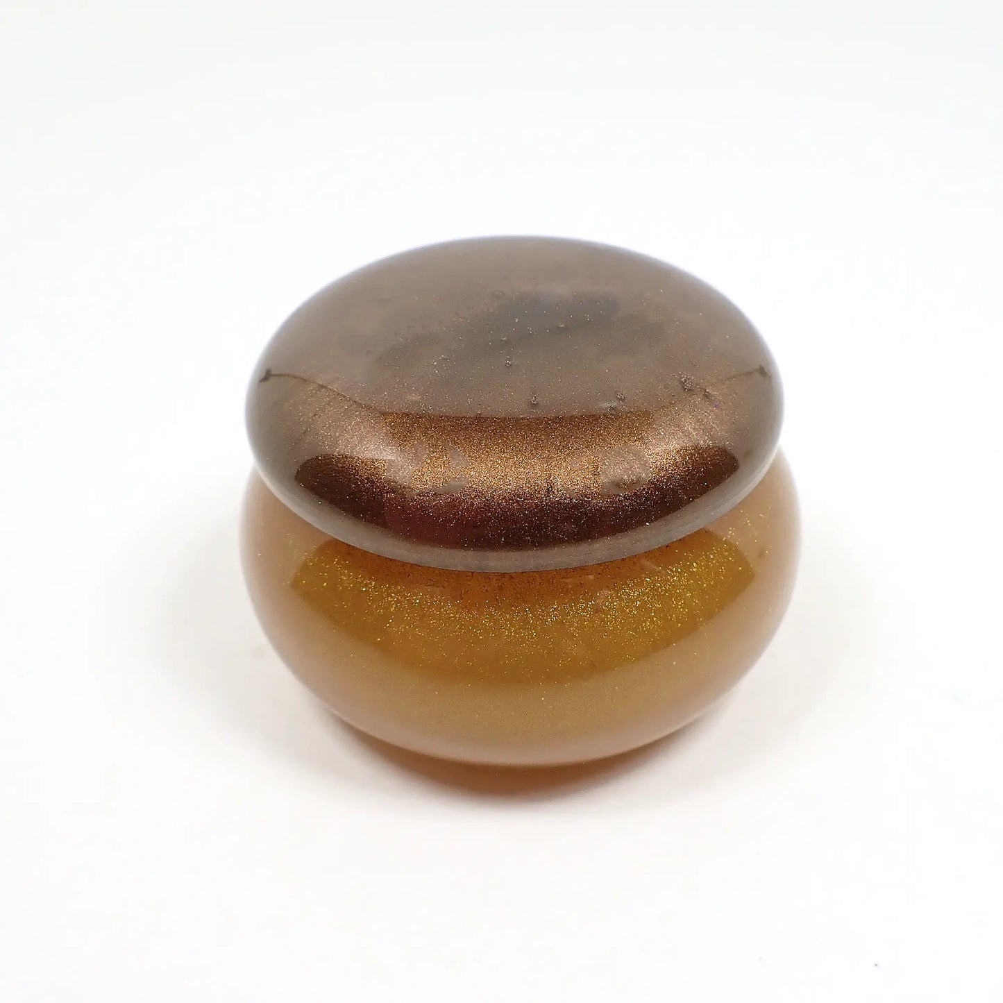 Small Pearly Brown and Golden Honey Yellow Resin Handmade Round Trinket Box