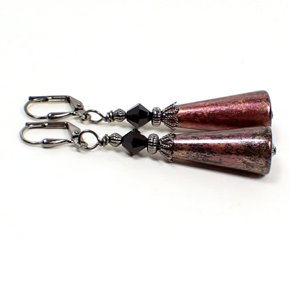 Metallic Pink and Gold Color Over Black Handmade Cone Earrings Gunmetal Hook Lever Back or Clip On