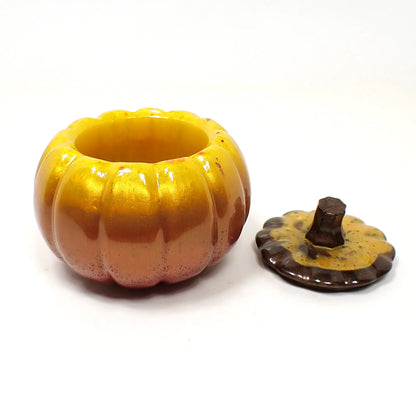 Pearly Multi Color in Fall Tones Resin Handmade Pumpkin Trinket Box, Halloween Fall Decor