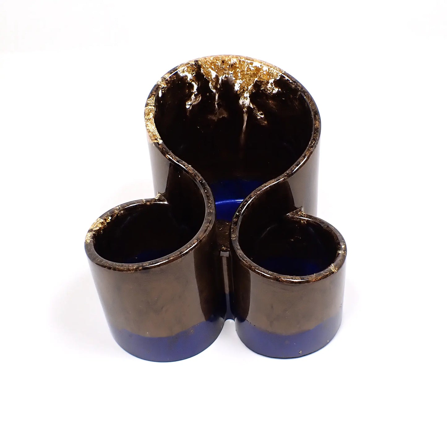Handmade Brown and Dark Blue Pearly Resin Makeup Brush Holder with Metallic Gold Flakes