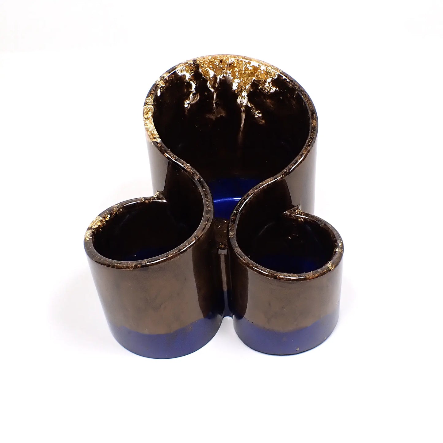 Handmade Brown and Dark Blue Pearly Resin Makeup Brush Holder with Metallic Gold Flakes, Pen Pencil Paintbrush Organizer