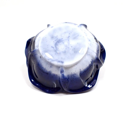 Pearly Dark Blue and White Handmade Resin Flower Ring Dish Holder