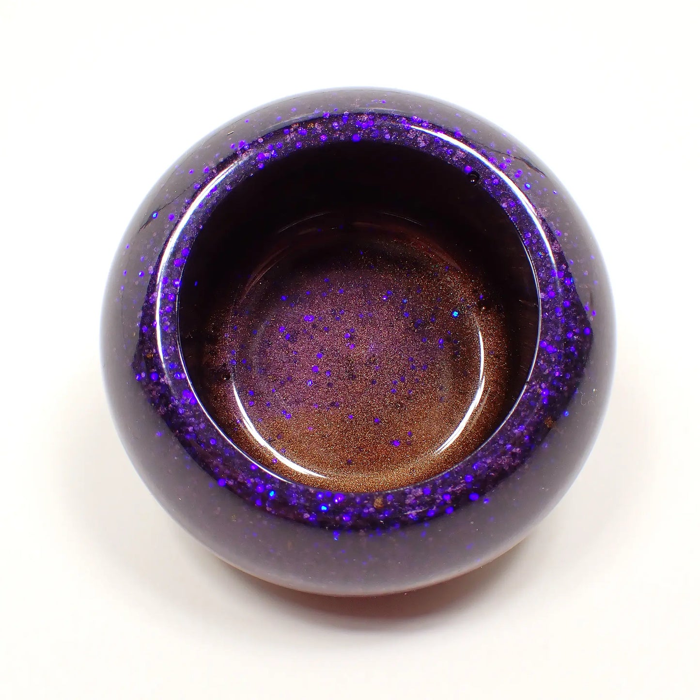 Small Pearly Brown and Purple Resin Handmade Round Trinket Box with Blue Glitter