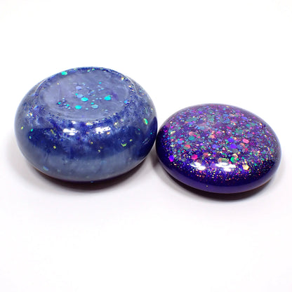 Small Pearly Blue Round Handmade Resin Trinket Box with Purple Chunky Iridescent Glitter, Decorative Jar