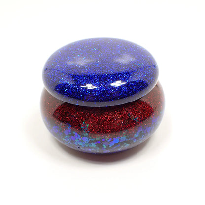 Small Blue Red and Green Resin Handmade Round Trinket Box with Iridescent Glitter