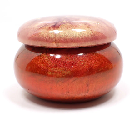 Small Pearly Multi Color Resin Handmade Round Trinket Box with Small Metallic Gold Flakes, Decorative Jar