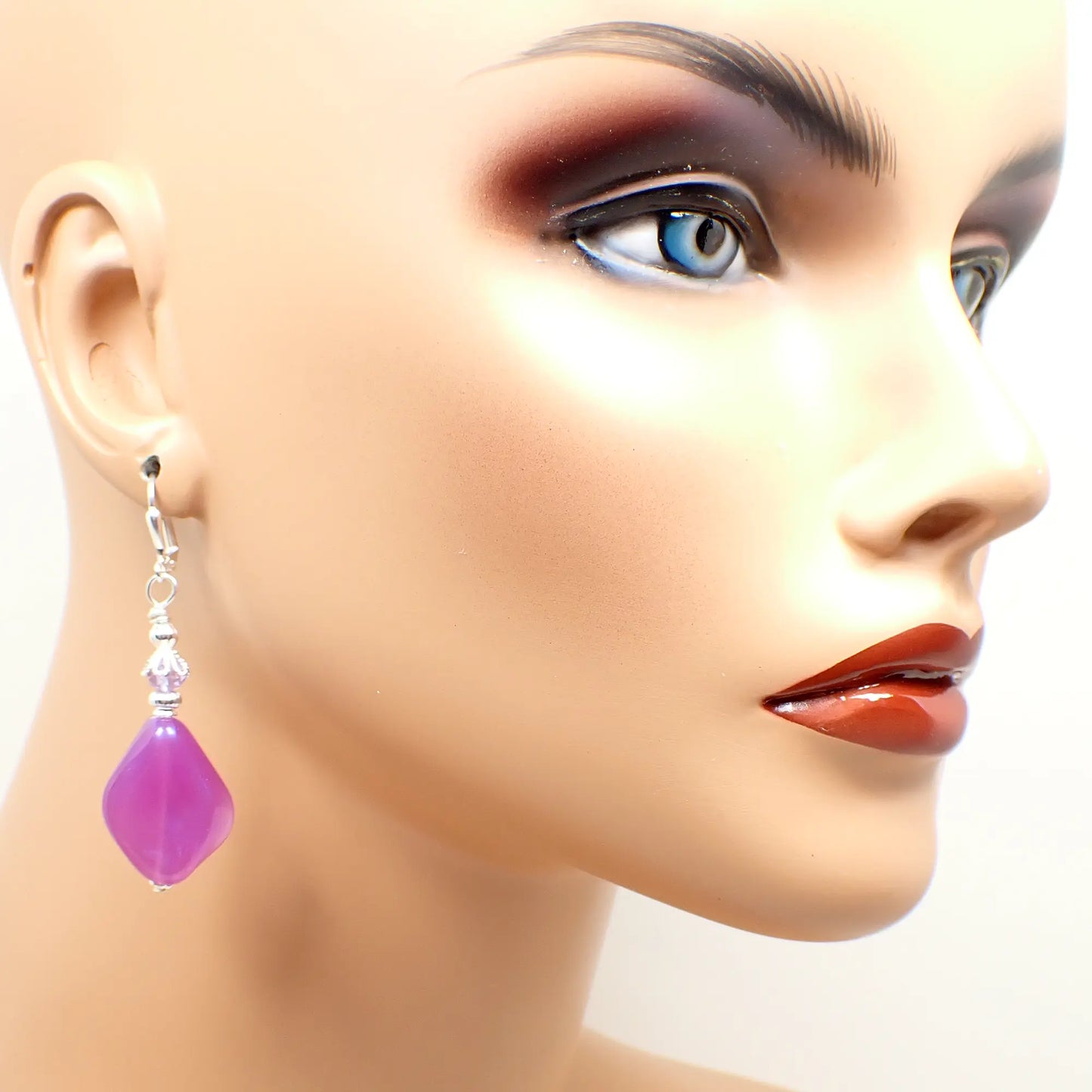 Handmade Color Shift Purple Lucite Earrings, Silver Plated, Hook Lever Back or Clip On