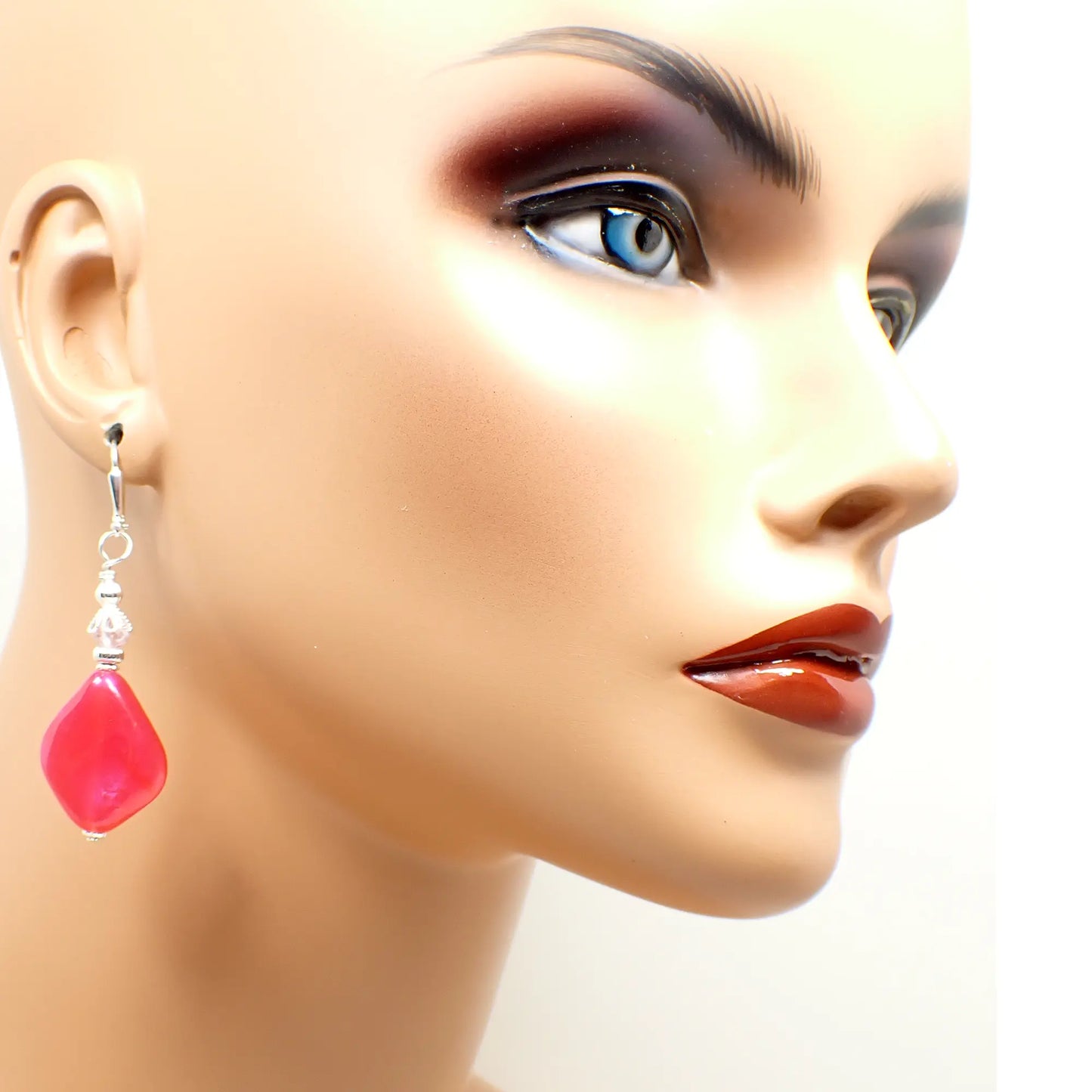 Handmade Color Shift Bright Pink Lucite Earrings, Silver Plated, Hook Lever Back or Clip On