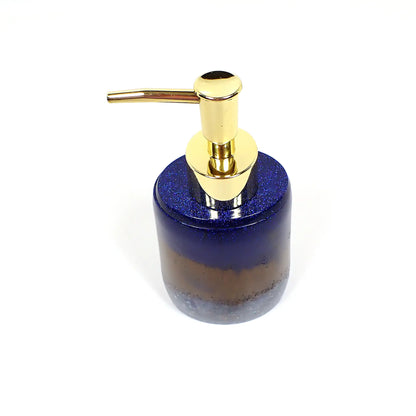 Oval Pearly Blue and Brown Resin Handmade Soap Dispenser with Glitter