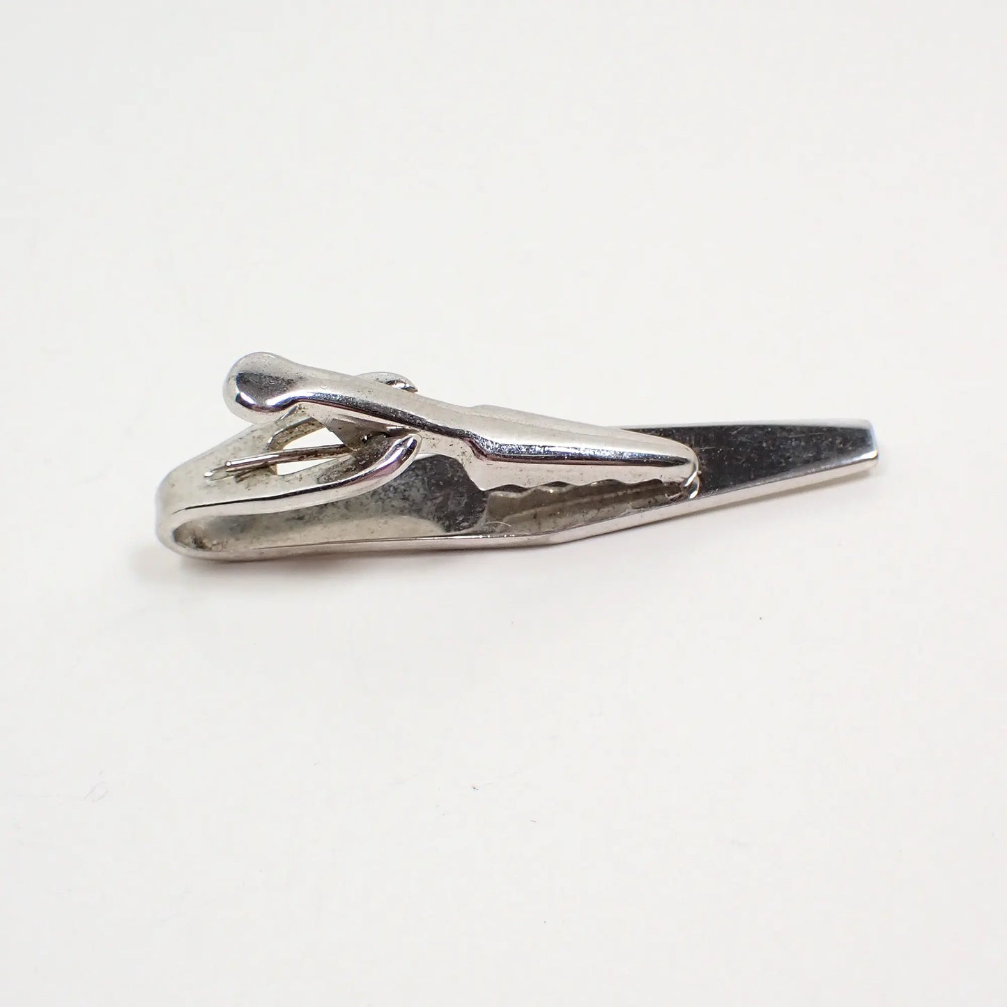 Angled Atomic Modernist Silver Tone Mid Century Vintage Tie Clip Clasp