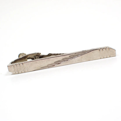 Long Textured Diagonal Stripe Vintage Tie Clip Clasp