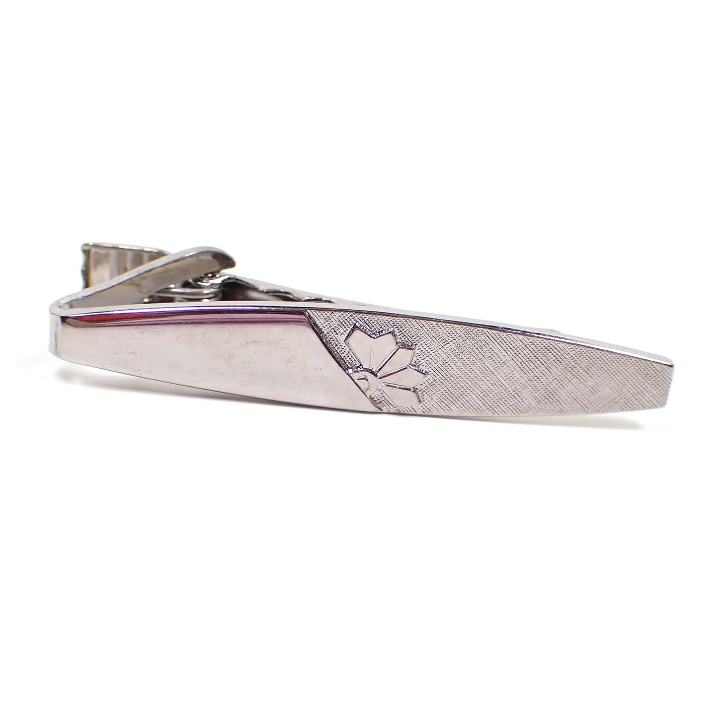 Textured Matte and Shiny Silver Tone Vintage Tie Clip Clasp