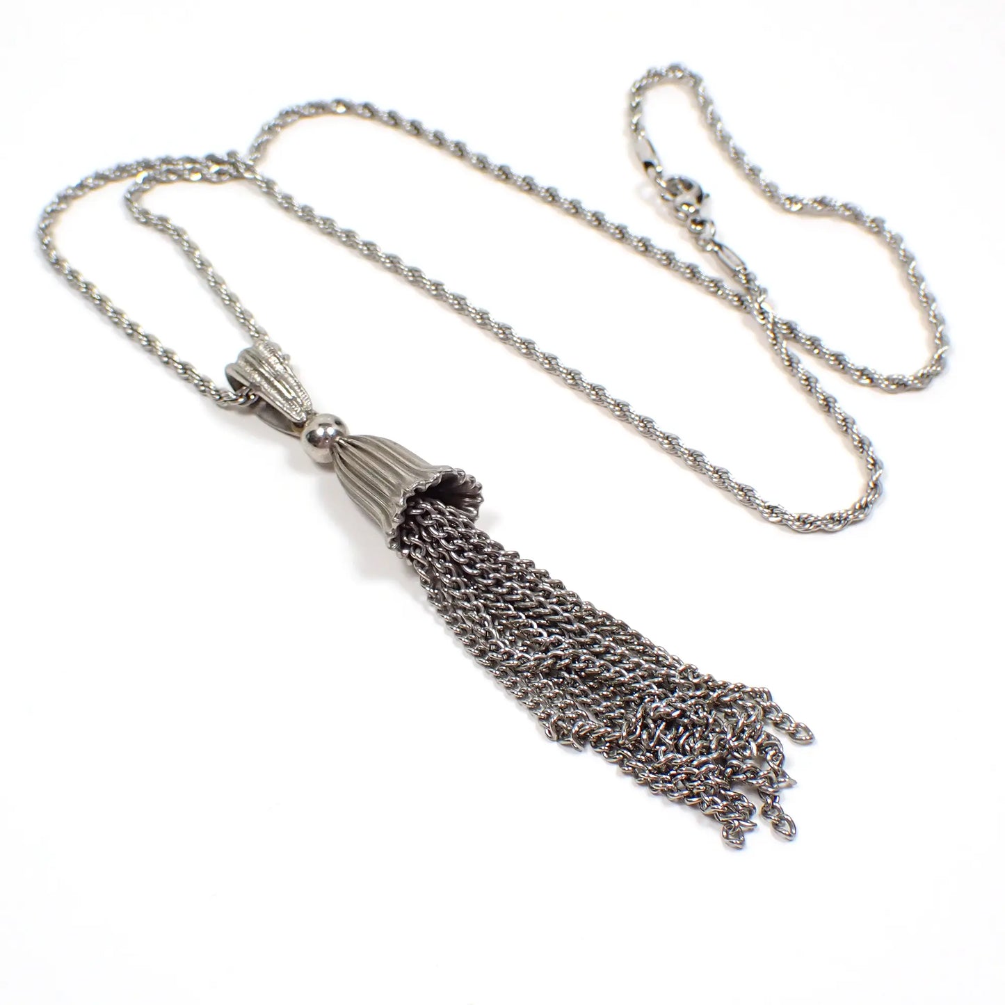 Silver Tone Chain Pendant Vintage Tassel Necklace