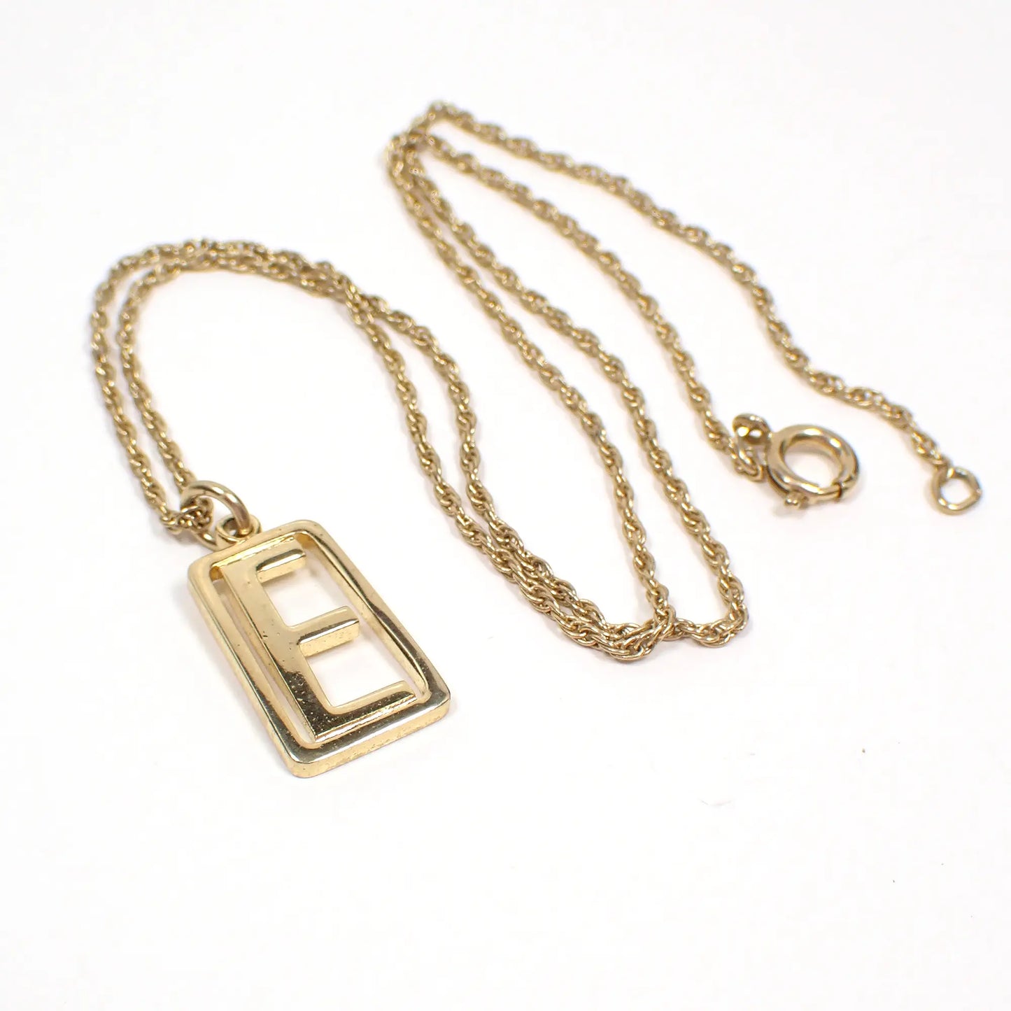 1980's Vintage Initial Letter E Pendant Necklace