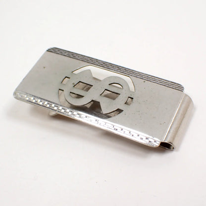 1970s Matte and Shiny Silver Tone Vintage Dollar Sign Money Clip