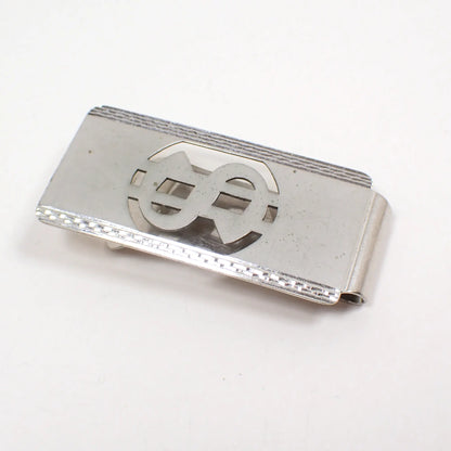 1970s Matte and Shiny Silver Tone Vintage Dollar Sign Money Clip