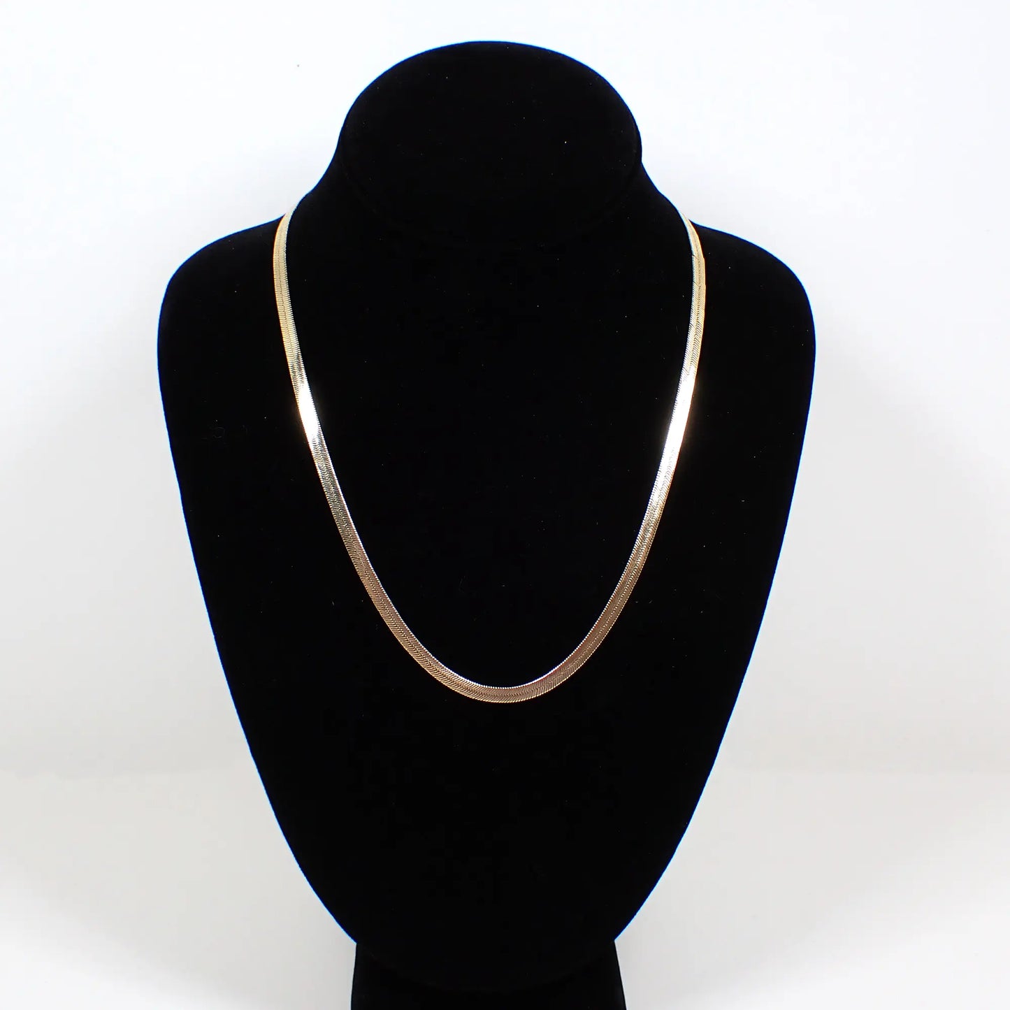 1990s Gold Tone Vintage Herringbone Chain Necklace with Lobster Clasp
