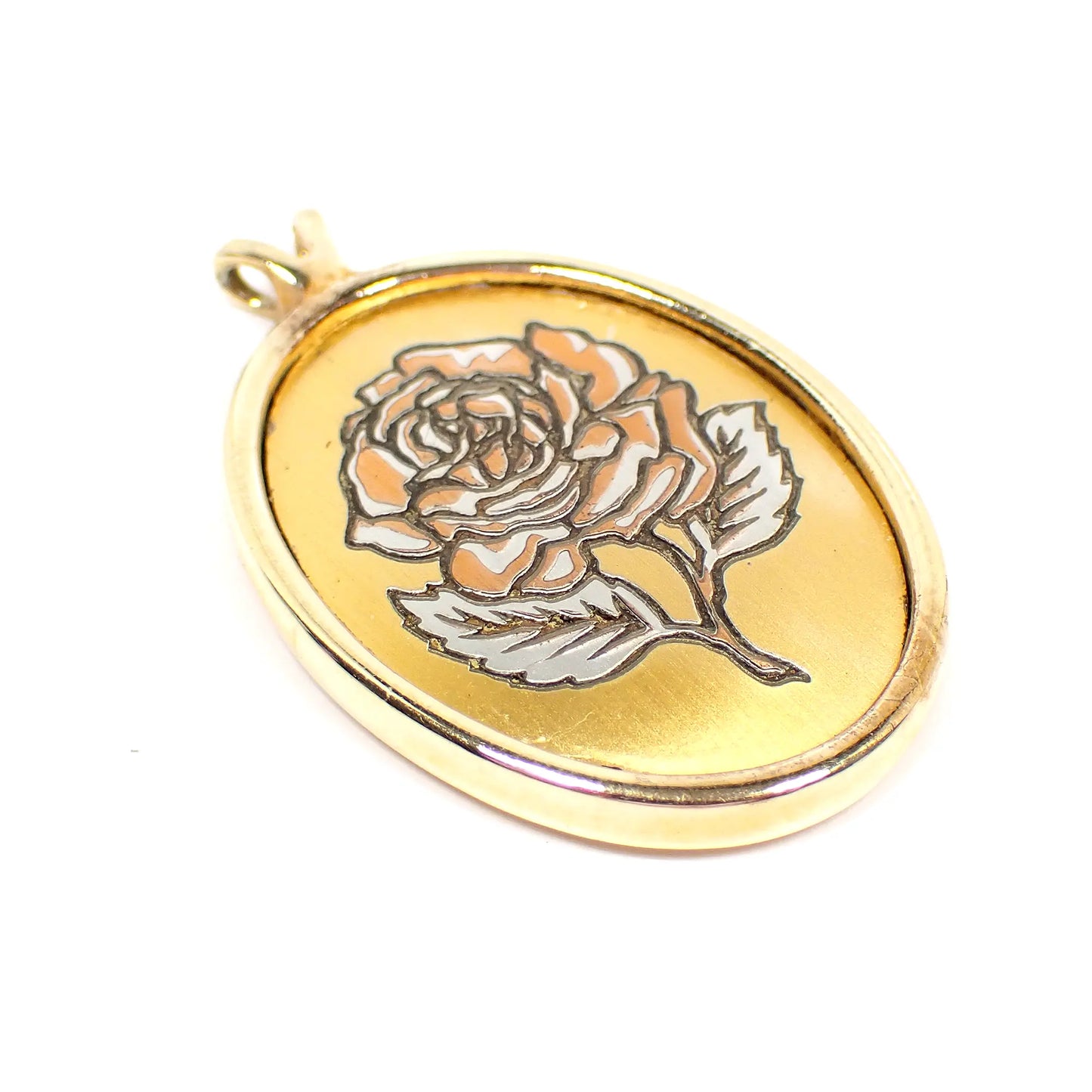 Reed and Barton June Rose Flower Damascene Pendant