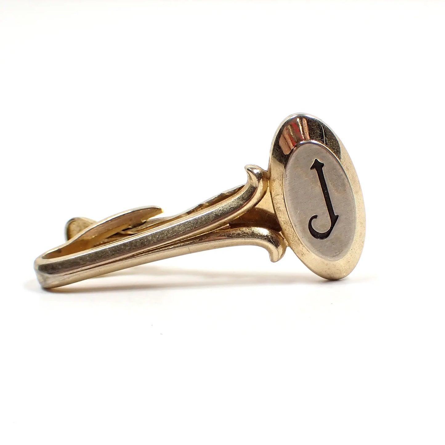 Hickok Two Tone Initial Letter J Mid Century Vintage Tie Clip Clasp