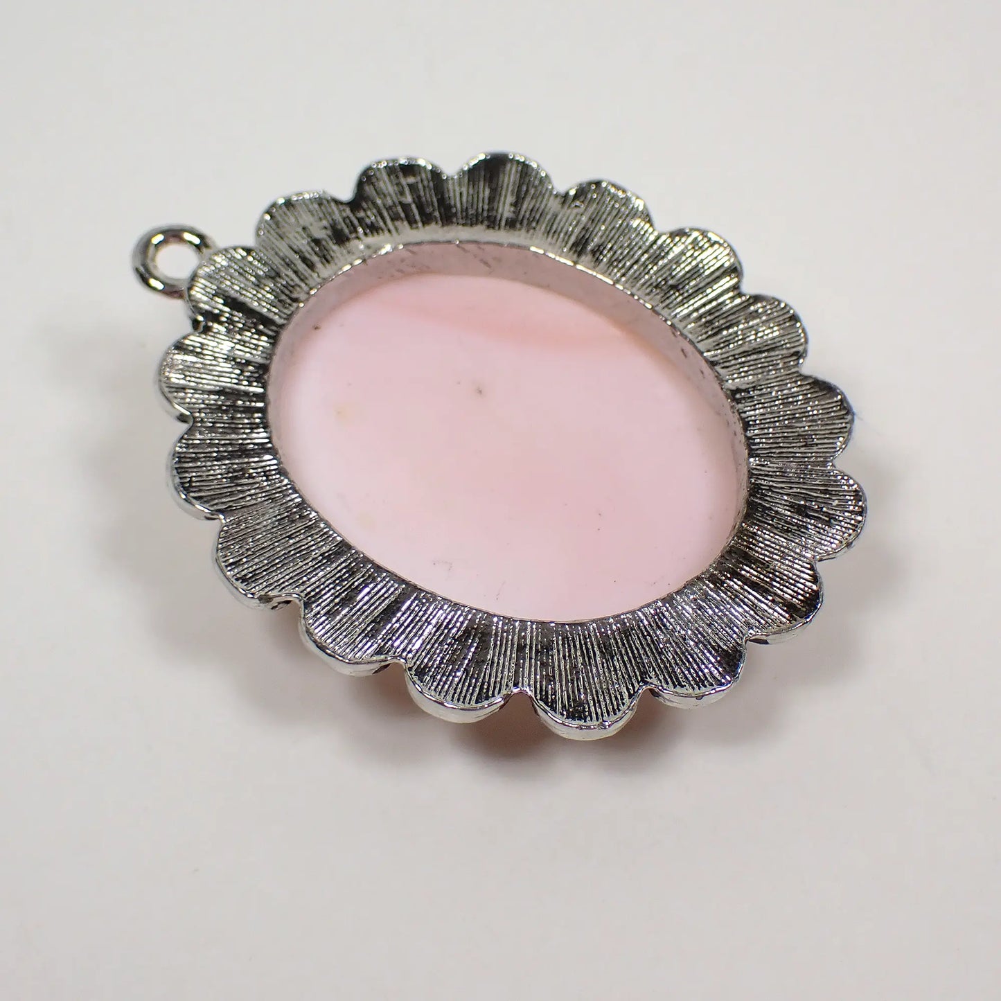 1970's Light Pink and White Glass Vintage Cameo Pendant