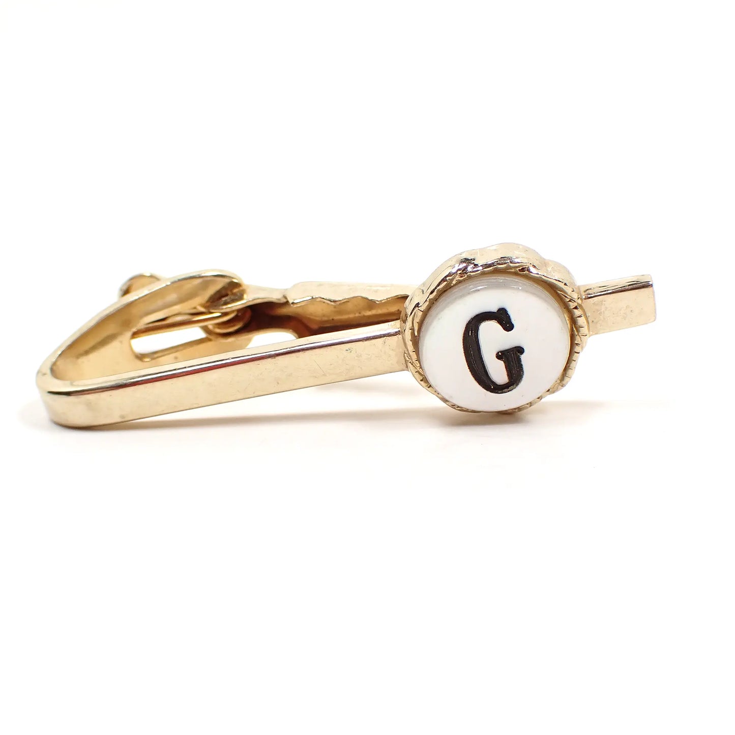 Initial Letter G Mother of Pearl Vintage Tie Clip Clasp