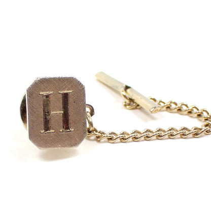 Letter Initial H Mid Century Vintage Tie Tack, Etched Engraved Tie Pin