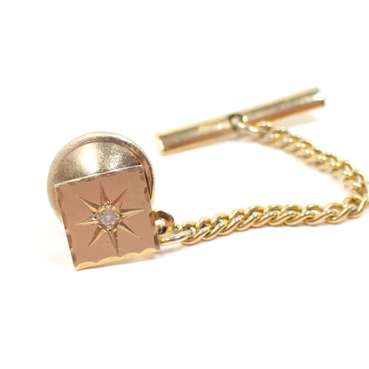 Emmons 14K Gold Front Mid Century Vintage Atomic Starburst Tie Tack with Tiny Diamond Accent Chip