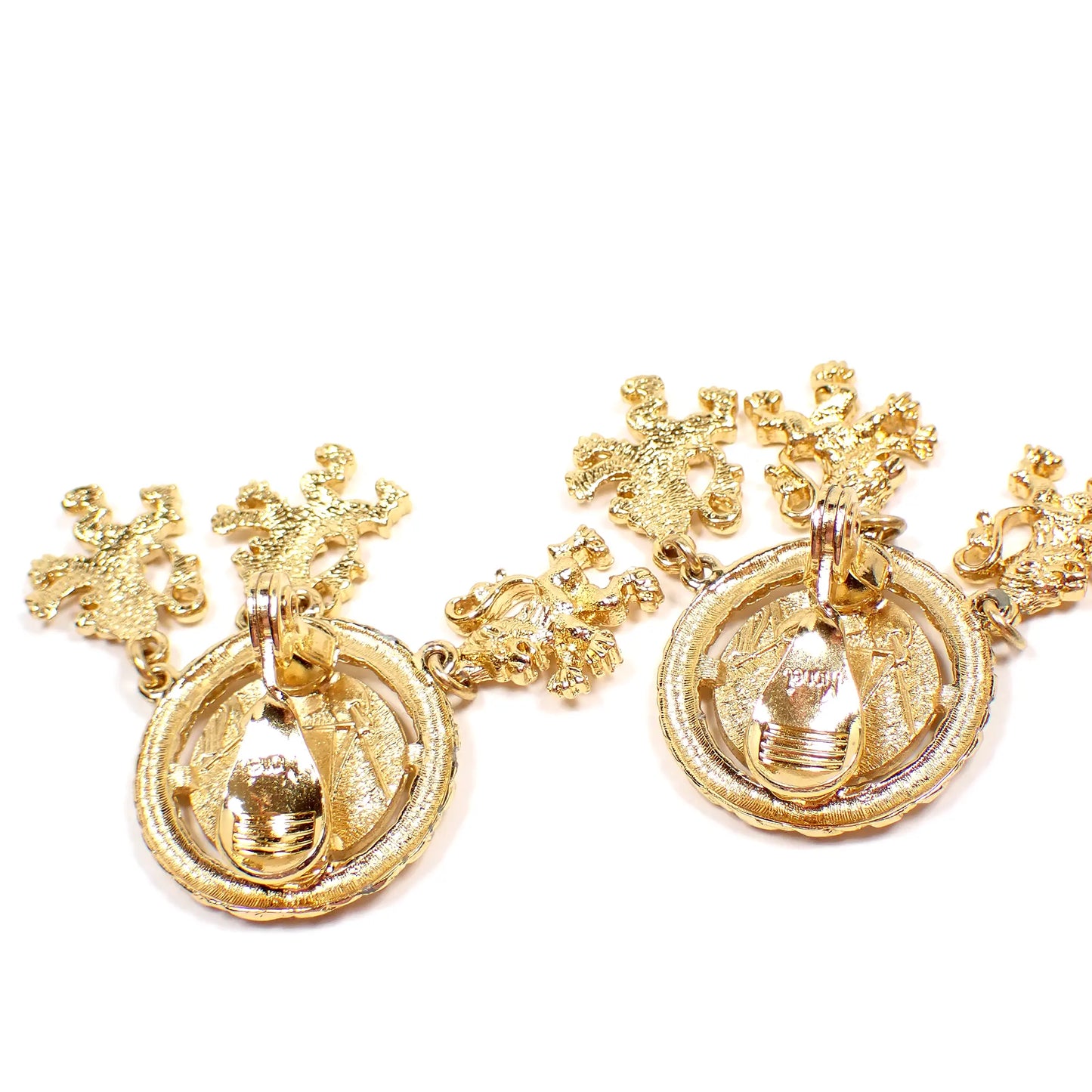 Monet Roman Vintage Clip on Earrings with Roaring Lion Dangles