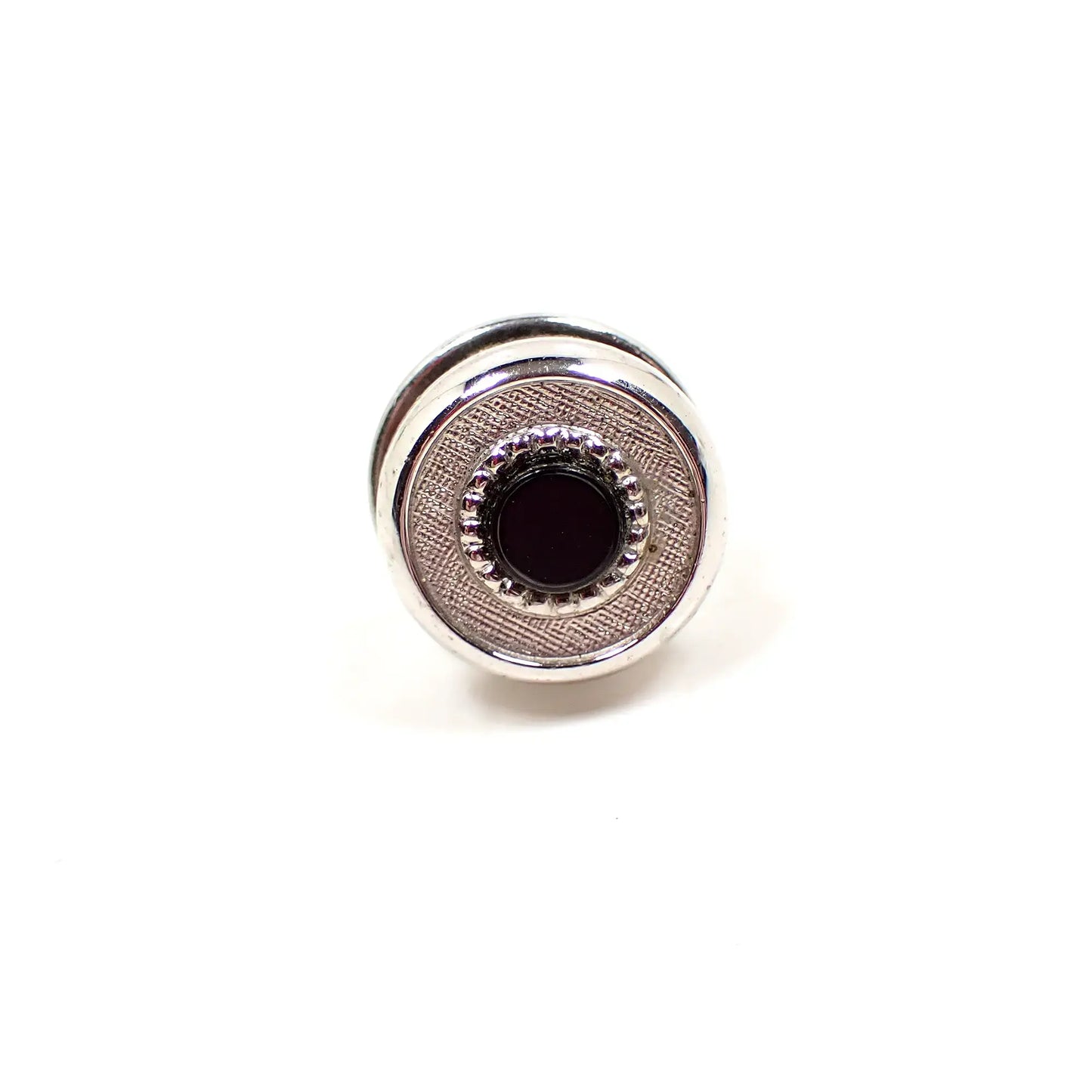 Small Round Mid Century Vintage Tie Tack Pin with Black Plastic Cab