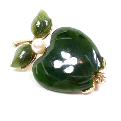 Swoboda SWO Mid Century Vintage Apple Brooch Pin with Jade Gemstone and Cultured Pearl
